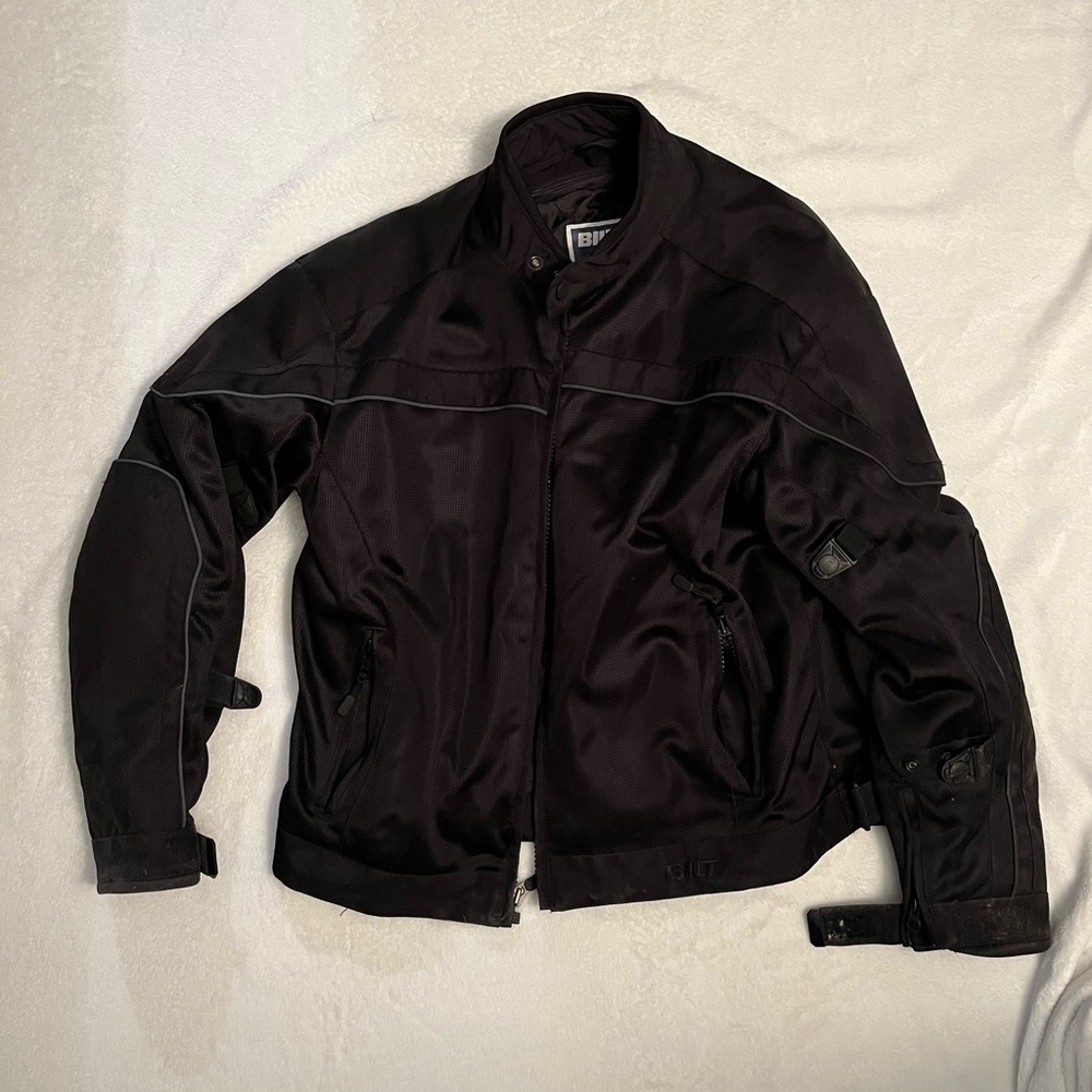 men’s motorcycle jacket and gloves